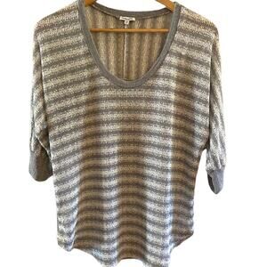 Splendid Lightweight Striped Metallic Sweater 3/4 length Sleeves